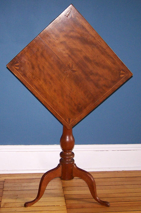 Tilt top Connecticut cherry candle stand with satinwood inlay