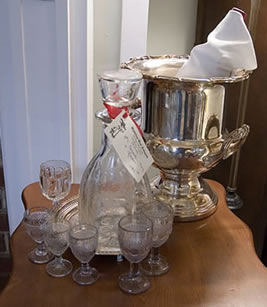 Madeline West Antiques - Decanter, Glasses and Ice Bucket